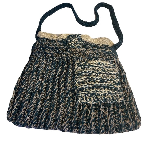 Handmade Chunky Knit Hobo Bag crossbody Purse carry all Boho Hippie green tan - Picture 3 of 16